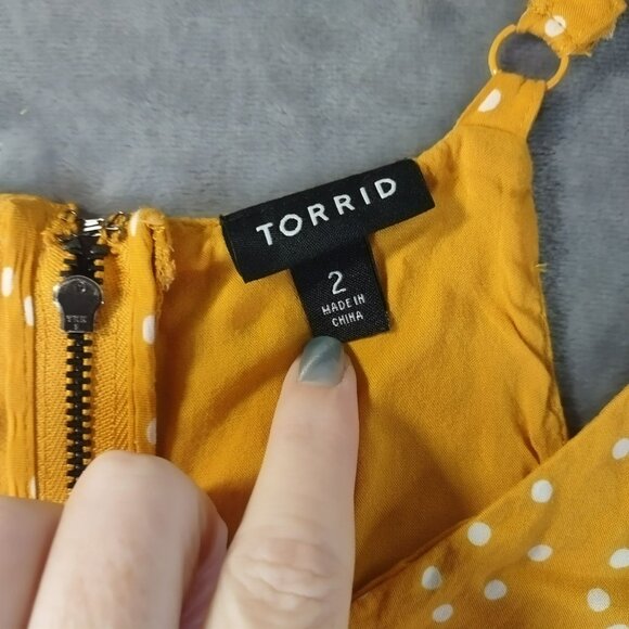 Torrid Womens Polka Dot Babydoll Tank Top 2X Yellow Zip Back Adjustable Straps - Picture 2 of 9